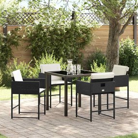 vidaXL Conjunto de Jantar de Jardim de 5 Peças com Almofadas Rattan Poliéster Preto