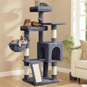 Arranhador para gatos 48 x 48 x 136 cm e com 3 plataformas, cinzento fumado