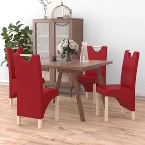 vidaXL Cadeiras de jantar 4pcs couro artificial vermelho tinto