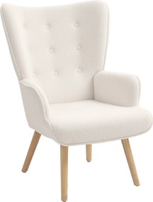 Poltrona de sala em tecido bouclé, poltrona estofada e acolchoada com pés de madeira, 71 x 74 x 96 cm, bege