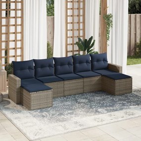 vidaXL 7 pcs conjunto sofás p/ jardim c/ almofadões vime PE cinzento