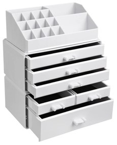 Organizador grande de maquiagem em acrílico SONGMICS, caixa de cosméticos empilhável com 6 gavetas, para paleta, pincel, base, batom, esmalte, grampos de cabelo, ótimo presente para entes queridos, branco JKA009WT