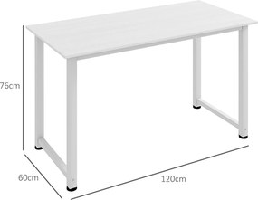 Secretária Moderna Mesa de Estudo com Estrutura de Aço e Pés Ajustáveis Mesa de Computador 120x60x76 cm Branco