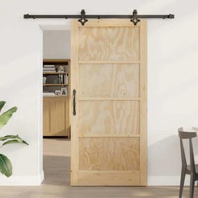 Porta Deslizante vidaXL com Conjunto de Ferragens 93x202 cm Madeira Maciça de Pinho