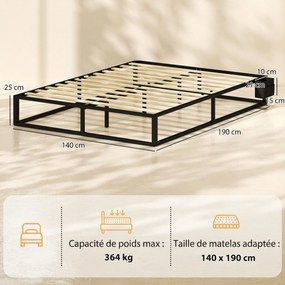 Estrutura de Cama de Casal, 190 x 140 x 25 cm, (COLCHÃO NÃO INCLUIDO) com Bolsa de Arrumação, Preta