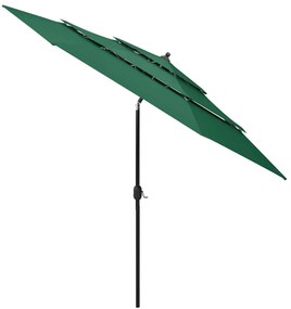 Guarda-sol de jardim 3 camadas c/ poste de alumínio 3 m verde