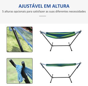 Cama Rede com Suporte 298x117 cm com Bolsa de Transporte Altura Ajustável Capacidade 120 kg para Campismo Pátio Verde e Azul