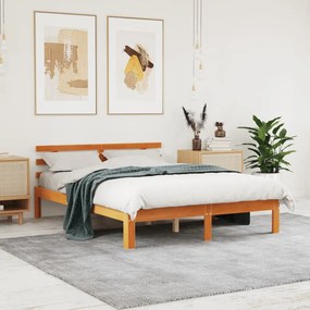 Cama sem colchão 140x200 cm madeira pinho maciça castanho-mel