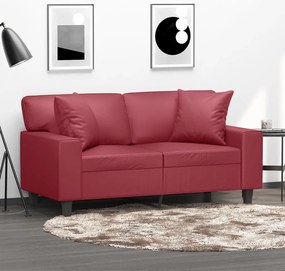 vidaXL Sofá 2 lugares +almofadas 120cm couro artificial vermelho tinto