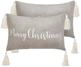 Conjunto de 2 almofadas decorativas com franjas e padrão natalício em veludo cinzento 30 x 50 cm LITHOPS Beliani