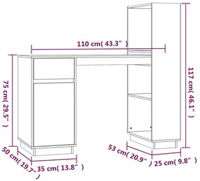 Secretária 110x53x117 cm pinho maciço castanho-mel