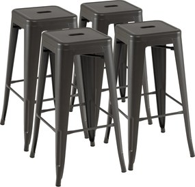 Conjunto de 4 Bancos de Bar (MESA NÃO INCLUIDA), 41 x 41 x 76 cm, Empilháveis, Cinzento