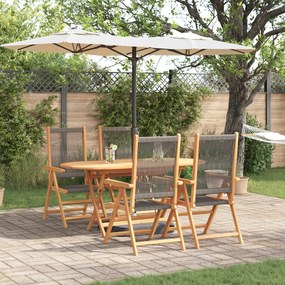 vidaXL Conjunto de Jantar de Jardim de 5 Peças em Cinza com Madeira de Acácia Sólida e Poli Rattan