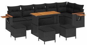 vidaXL Conjunto de Sofá de Jardim com almofada 12 pcs Preto vime PE