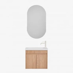 Conjunto De Móvel De Casa De Banho Suspenso Em Madeira Com Lavatório Integrado Narek Castanho Fresno & Ovalado Com Armazenamento Preto - Sklum