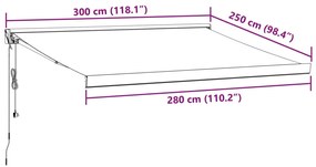 Toldo retrátil automático 300x250 cm castanho