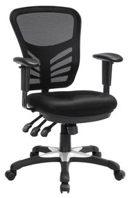 Cadeira de escritório SONGMICS OBN52BK, cadeira giratória ergonômica, mesa de malha, altura ajustável, encosto, 3 alavancas de ajuste, suporte lombar e apoio de braço ajustável, feita de PU
