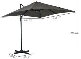 Chapéu de Sol de Jardim 245x245x245 cm Chapéu de Sol Excêntrico com Ro