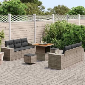 Conjunto de Sofá de Jardim vidaXL de 9 Peças com Almofadas Cinza Ratta