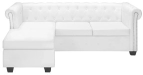 Sofá Chesterfield em L Couro Artificial Branco