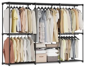 Guarda roupa aberto com 5 compartimentos para pendurar 205 x 43 x 166 cm preto