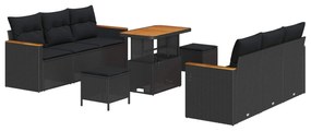 vidaXL Conjunto de Sofá de Jardim 9 pcs Preto vime PE