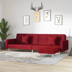 Sofá-cama 2 lug. + 2 almofadas/apoio pés tecido vermelho tinto