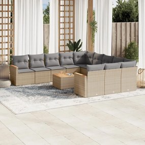 12 pcs conj. sofás jardim c/ almofadões vime PE bege misturado