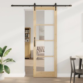 Conjunto de Porta Deslizante vidaXL com Conjunto de Ferragens 78x232 cm de Madeira Maciça de Pinho