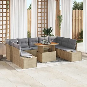 vidaXL Conjunto de Jantar de Jardim com 10 Peças e Almofadas Bege em Rattan e Acácia