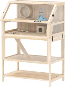 Gaiola para hamster, habitat para roedores de 3 andares com painel acrílico e roda, 80 x 53 x 117 cm, com efeito de madeira natural