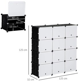 Armário Modular de Plástico Armário Portátil com 12 Cubos Organizadores de Sapatos Roupas Brinquedos para Entrada Corredor Dormitório 125x32x125cm Bra