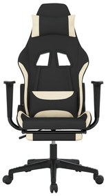Cadeira de gaming com apoio de pés tecido preto e creme