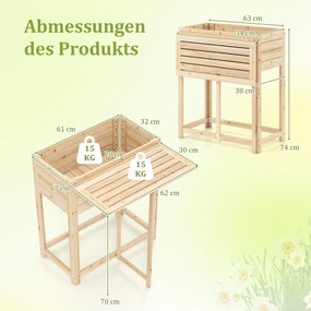 Floreira elevada com tampa dobrável 63 x 67 x 74 cm, em madeira com orifícios de drenagem natural