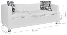 Sofá de 3 lugares couro artificial branco