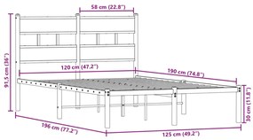 Estrutura de cama sem colchão 120x190 cm metal carvalho sonoma