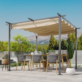 Pérgola para Jardim 3x3m com Telhado Retrátil Tecido de Poliéster Resistente à Água e UV 5 bege e preto