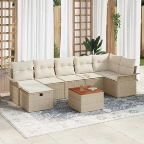 vidaXL Conjunto de sofá de jardim de 8 peças da com almofadas de rattan poliéster bege.