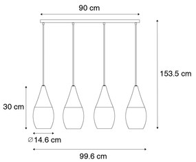 Candeeiro suspenso moderno dourado com vidro âmbar 4 luzes - Drop Moderno