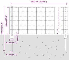 Cerca Euro com 11 Postes em U Prata 0.6x50 m Aço
