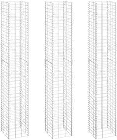 vidaXL Canteiro/gabião elevado 3 pcs 30x30x200 cm ferro