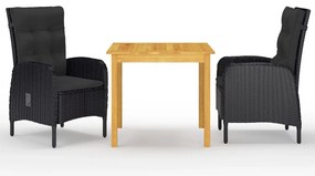 3 pcs conjunto de jantar para jardim preto