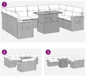 10 pcs conj. sofás p/ jardim c/ almofadões vime PE/acácia bege