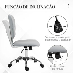 Cadeira de Escritório Giratória de Couro PU com Altura Ajustável e Função Basculante 50x54x87,5-96,5 cm Cinza Claro