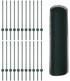 Postes de Cerca vidaXL 11 pcs U-Channel Verde 80 cm Aço