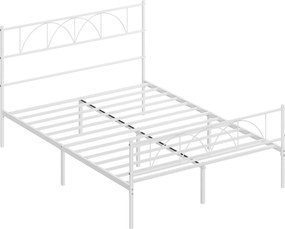 HOMCOM Cama de Casal com Cabeceira de Ripas de Aço e Espaço de Arrumação Debaixo da Cama Carga 330 kg 141,5x198x98 cm Branca | Aosom Portugal