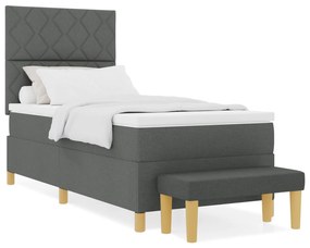 Cama com Box Spring com Colchão &amp; Banco Cinza Escuro 90x200 cm Tecido