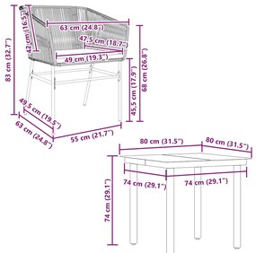 Conjunto de jantar jardim 5 peças almofadas vidro vime PE preto
