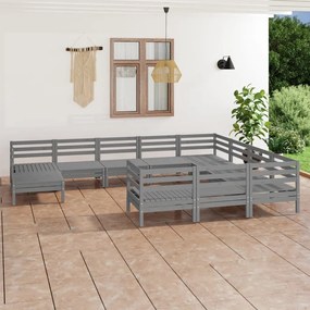 vidaXL 11 pcs conjunto lounge de jardim pinho maciço cinzento