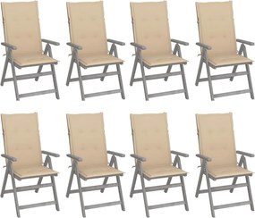 vidaXL Cadeiras jardim reclináveis c/ almofadões 8 pcs acácia cinzento